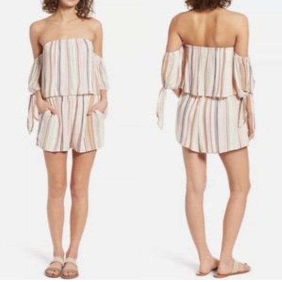 Nordstrom BP Off The Shoulder Multi Color Striped Romper Size XS - Picture 2 of 11